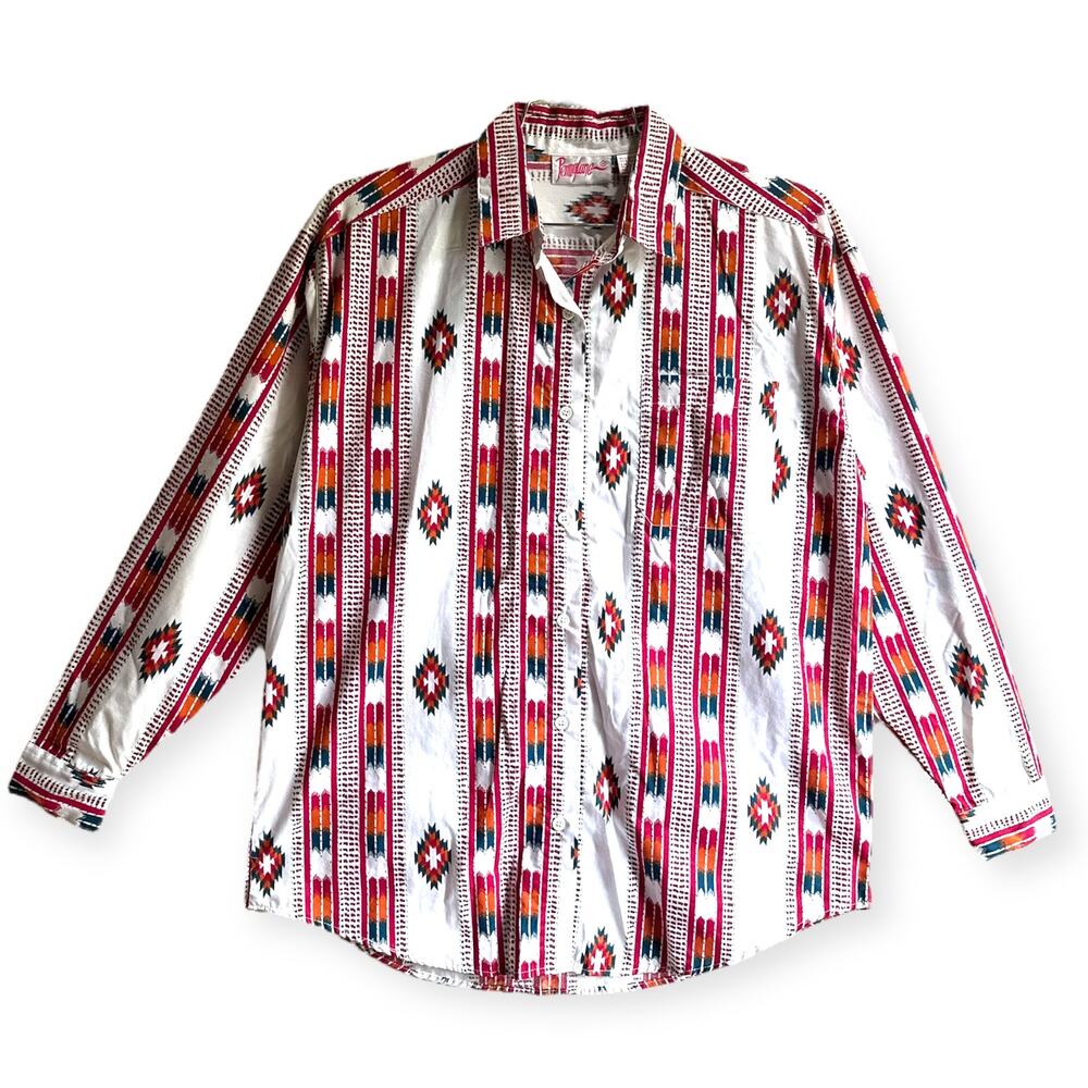 Vintage Pennylane Colorful Southwestern Aztec Button Down Shirt - Size: L